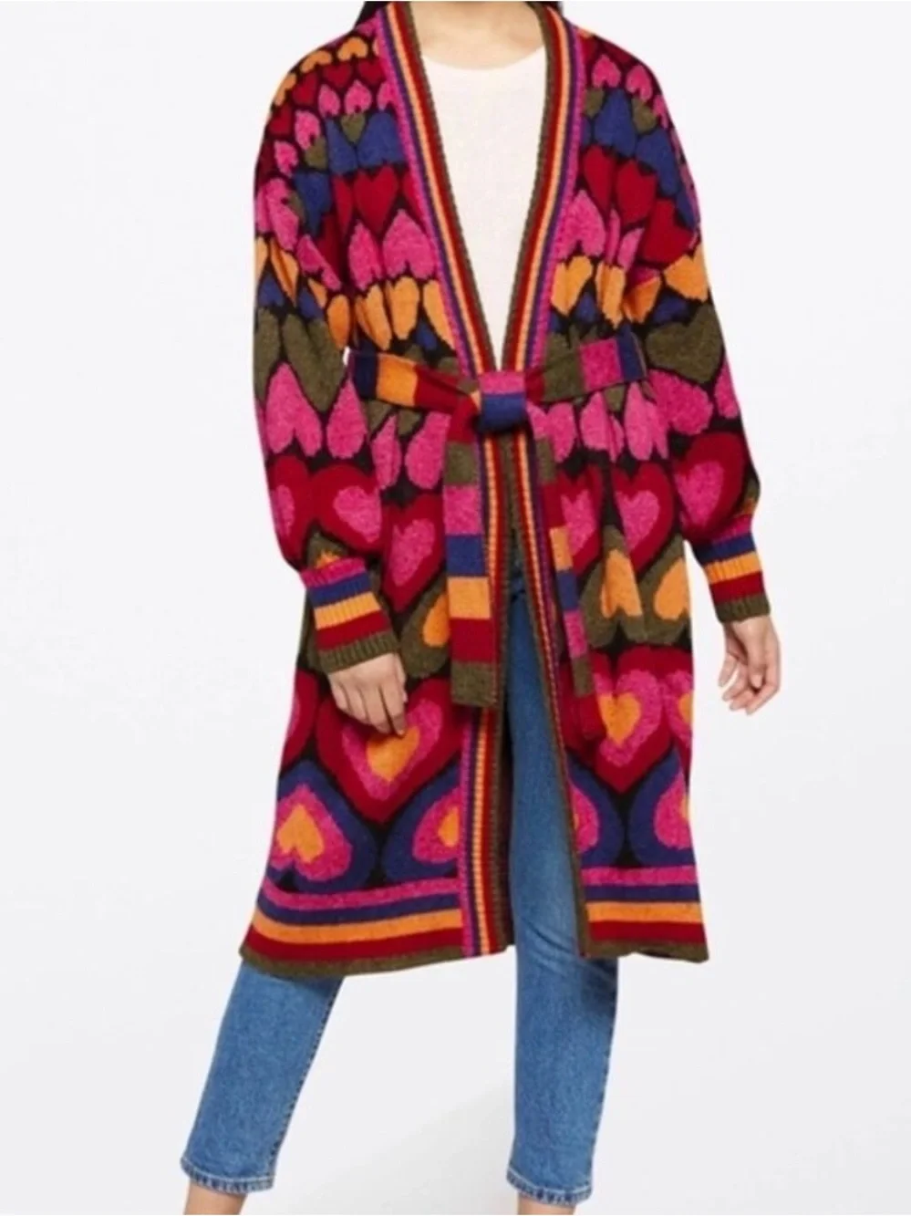 Farm Rio “Full of Hearts” Colorful Open Long Cardigan Sweater - Multicolor - Picture 5 of 5